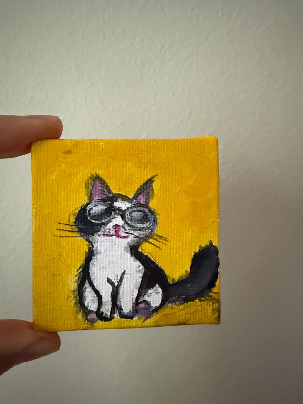 Yellow Cat Art Canvas Wall Accent for Cats, fridge or office magnet,3"x3"